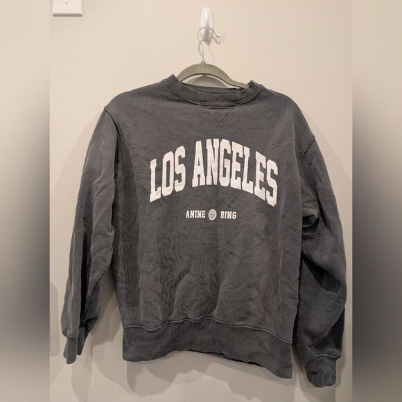 Anine Bing Charcoal Los Angeles Crewneck Ramona Sweatshirt Washed Black Size XS - Picture 3 of 6